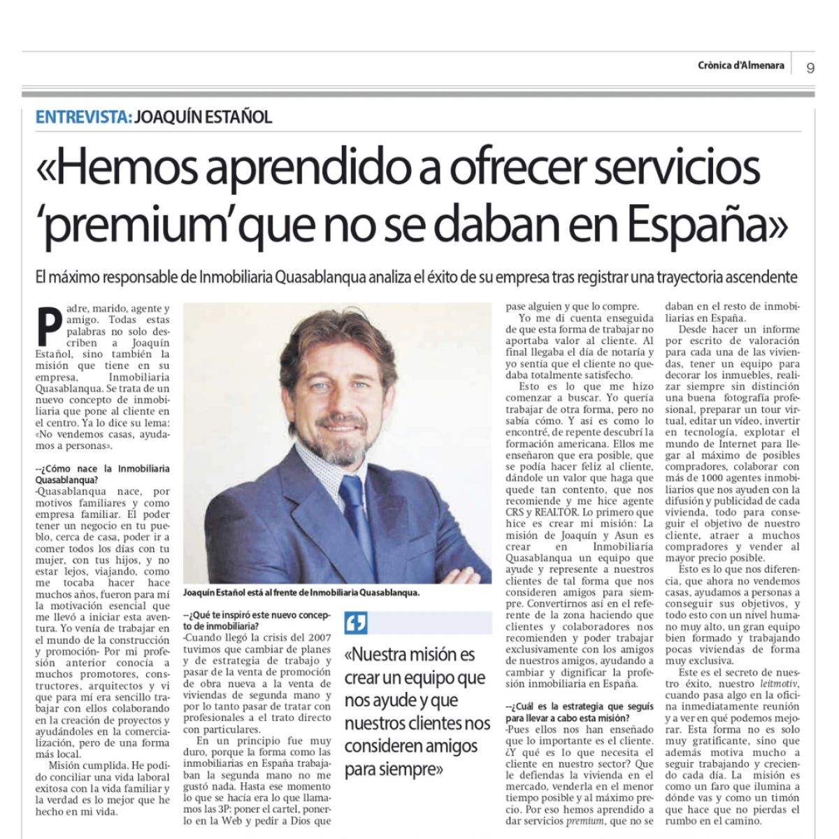 La Inmobiliaria Quasablanqua es noticia en el periódico Crónica de Almenara